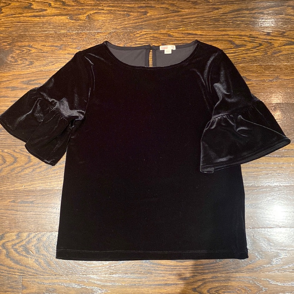Crewcuts, girl velvet black top, size 14